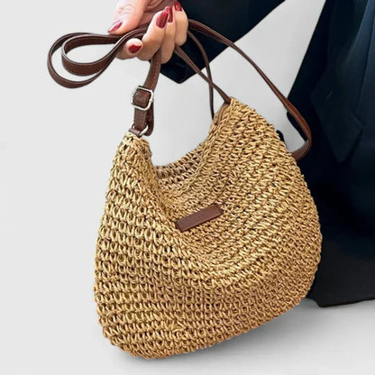 Leyley | Bandolertasche aus Rafia mit langem Riemen  