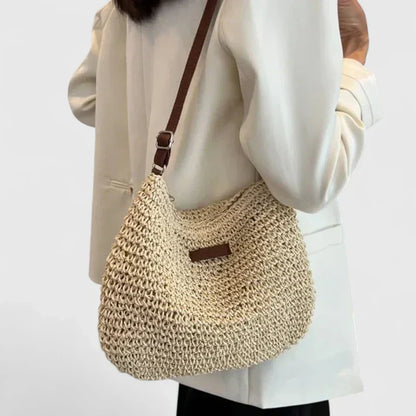 Leyley | Bandolertasche aus Rafia mit langem Riemen  