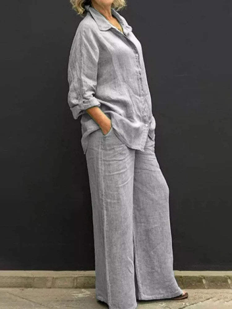 Selira | Zweiteiliges Damenoutfit mit Hemd und weitem Hosenbein  