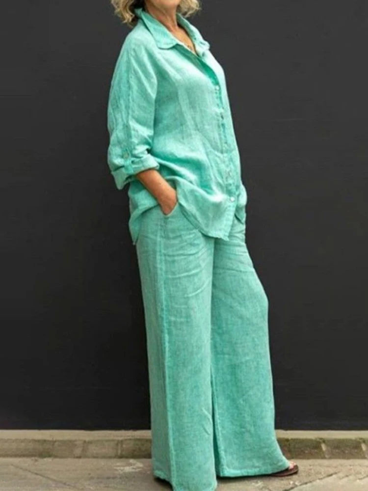 Selira | Zweiteiliges Damenoutfit mit Hemd und weitem Hosenbein  
