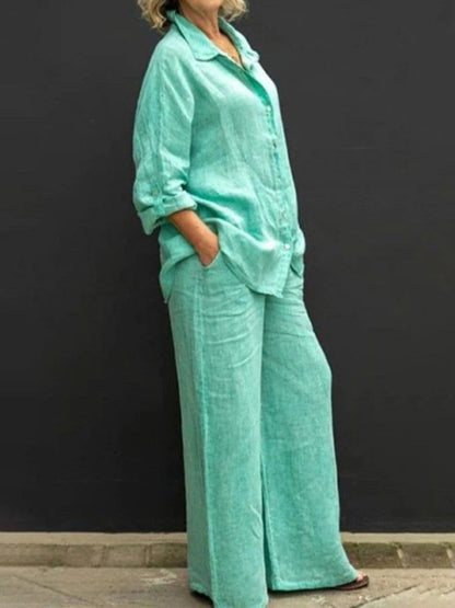 Selira | Zweiteiliges Damenoutfit mit Hemd und weitem Hosenbein  