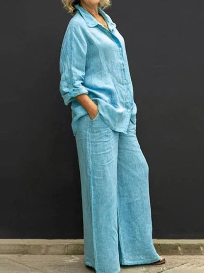 Selira | Zweiteiliges Damenoutfit mit Hemd und weitem Hosenbein  