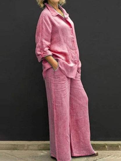 Selira | Zweiteiliges Damenoutfit mit Hemd und weitem Hosenbein  