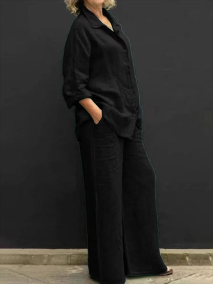 Selira | Zweiteiliges Damenoutfit mit Hemd und weitem Hosenbein  