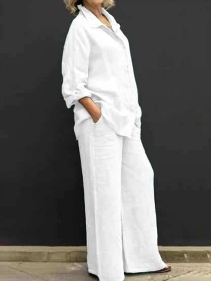 Selira | Zweiteiliges Damenoutfit mit Hemd und weitem Hosenbein  