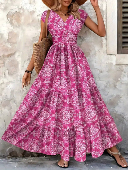 Cristina | Vestido maxi boho para mujer con estampado y fruncido