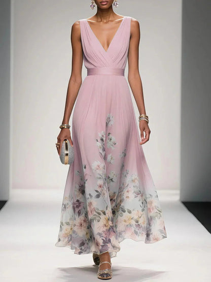 Umara | Maxi-Sommerkleid aus Chiffon mit Blumenmuster