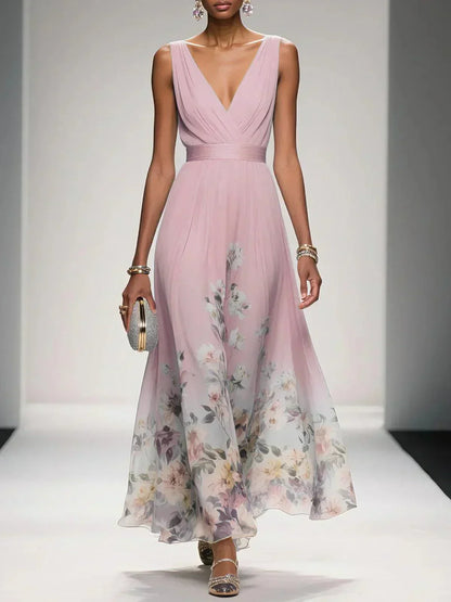 Daniela | Maxikleid für Damen mit Blumenmuster und V-Ausschnitt  