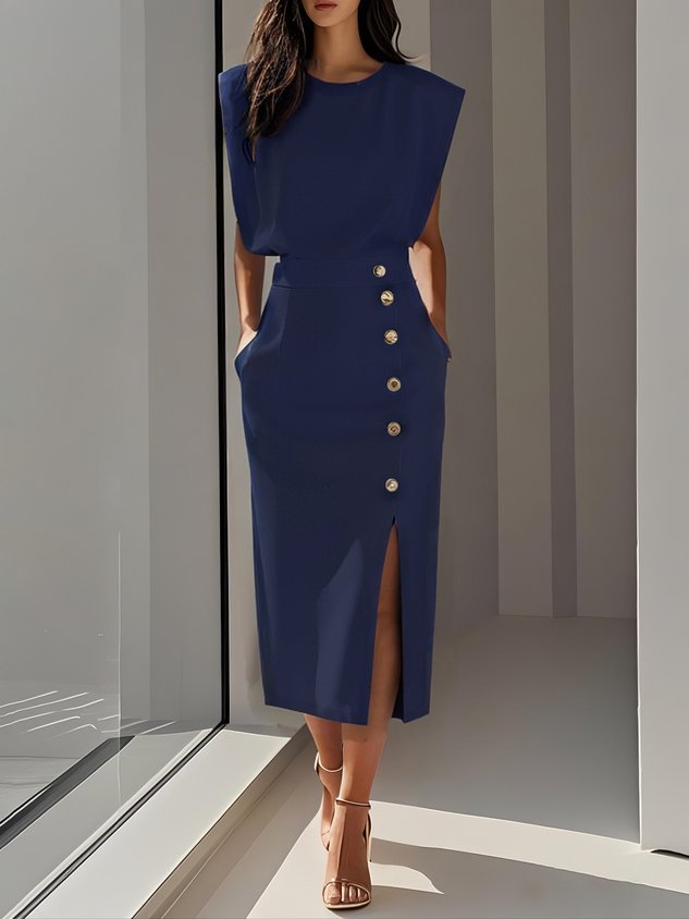 Beatriz | Midikleid für Damen mit Knöpfen und Frontschlitz  