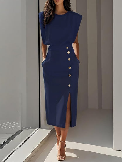 Beatriz | Midikleid für Damen mit Knöpfen und Frontschlitz  