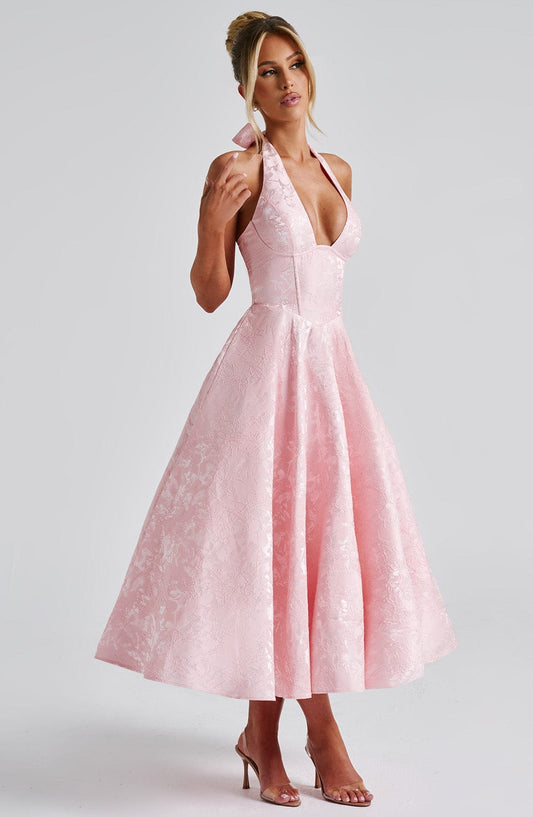 Brinella | Vestido midi estilo halter con escote elegante para mujer