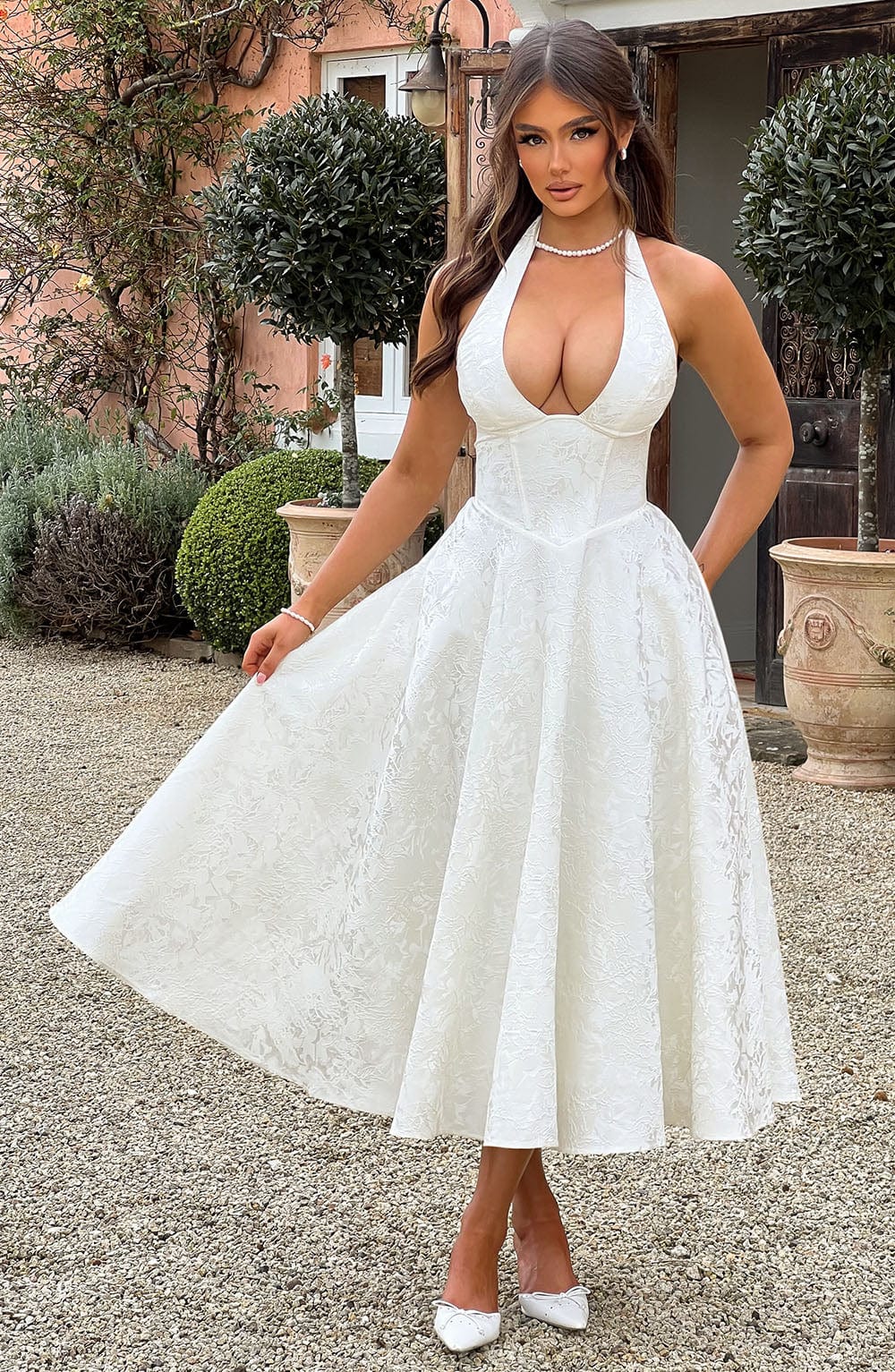 Brinella | Sukienka midi w stylu halter z eleganckim dekoltem dla kobiet
