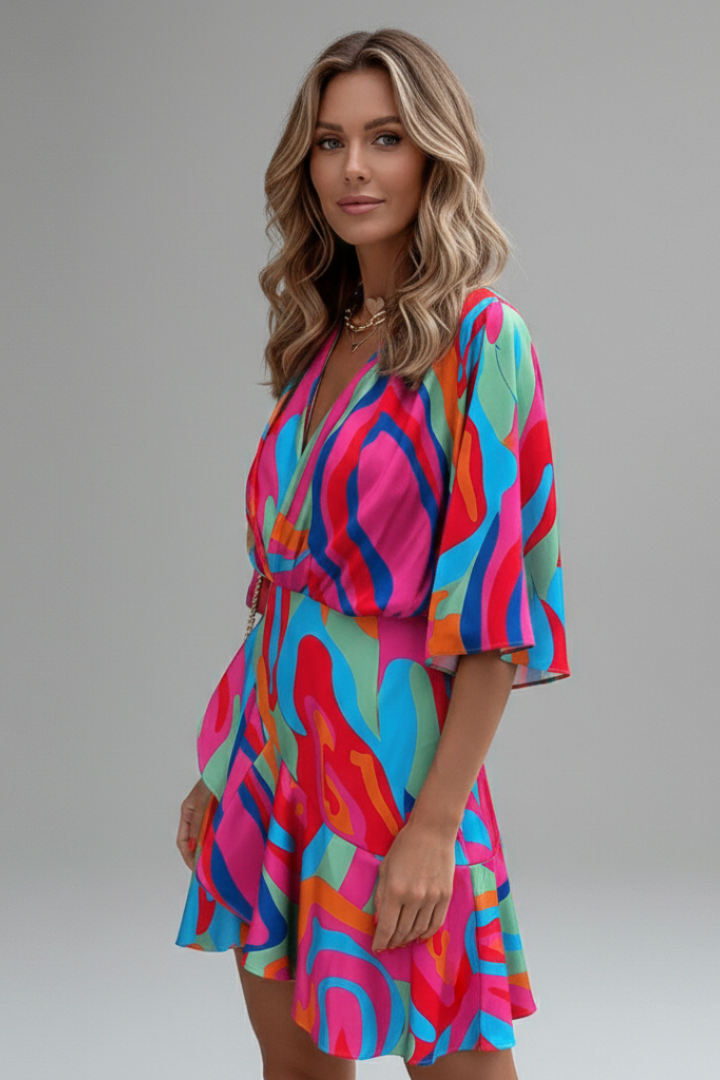 Graciela | Minikleid für Damen mit überkreuztem Design und Muster  