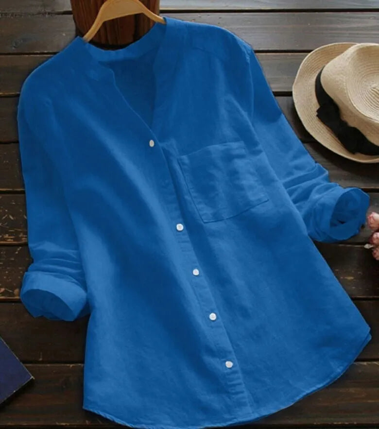 Flor | Long-sleeved shirt with pocket and band collar