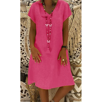 Samaira | Midikleid mit V-Ausschnitt und kurzen Ärmeln für Damen | Sanft