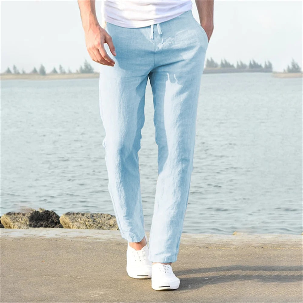 Felipe | Pantalón de lino para hombre con cordón y corte recto