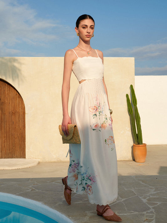 Rebeca | Robe maxi femme florale avec fentes et ourlet ondulé