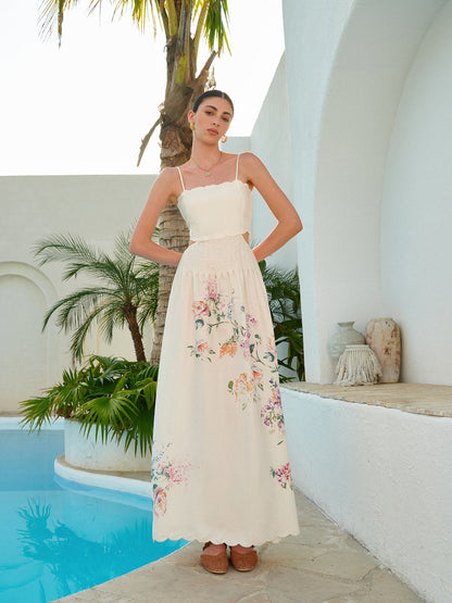 Rebeca | Vestido maxi para mujer floral con aberturas y bajo ondulado