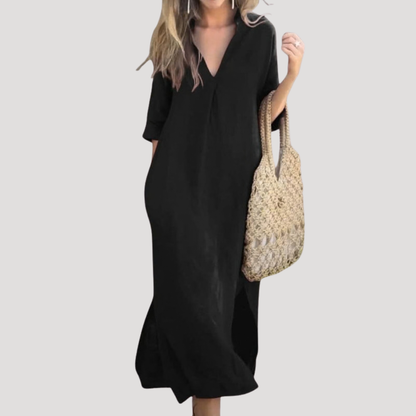 Leonela | Vestido midi para mujer con escote en V fluido
