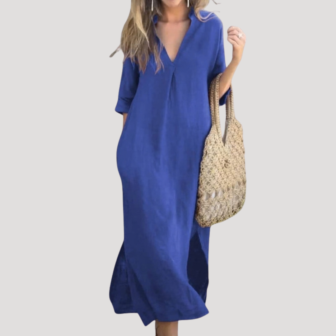 Leonela | Vestido midi para mujer con escote en V fluido