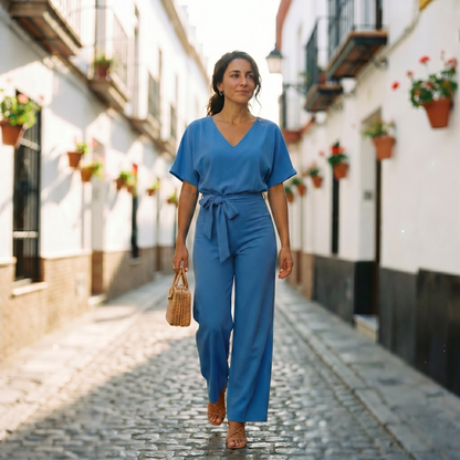 Helena | Mono casual de manga corta con cinturón para mujer