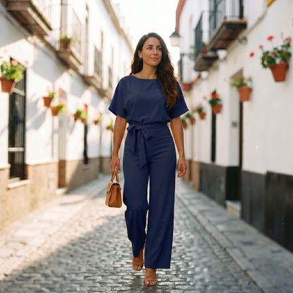 Helena | Mono casual de manga corta con cinturón para mujer