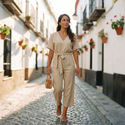 Helena | Mono casual de manga corta con cinturón para mujer