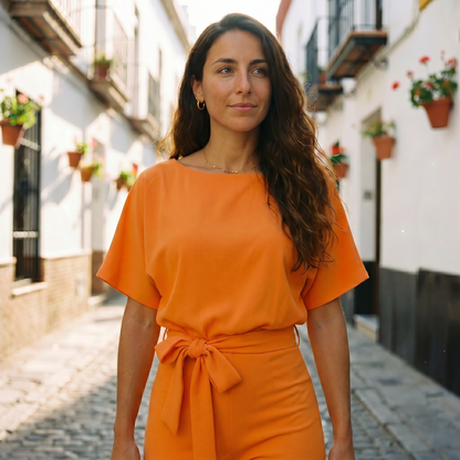 Helena | Mono casual de manga corta con cinturón para mujer