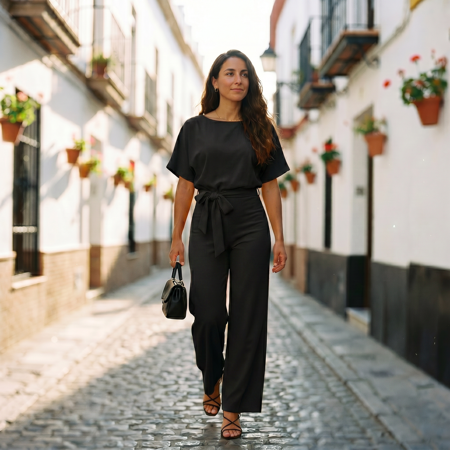 Helena | Mono casual de manga corta con cinturón para mujer