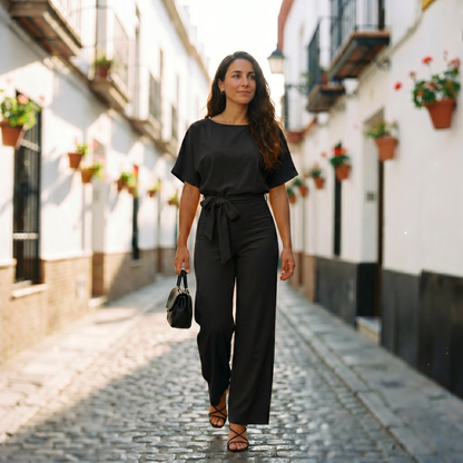 Helena | Mono casual de manga corta con cinturón para mujer