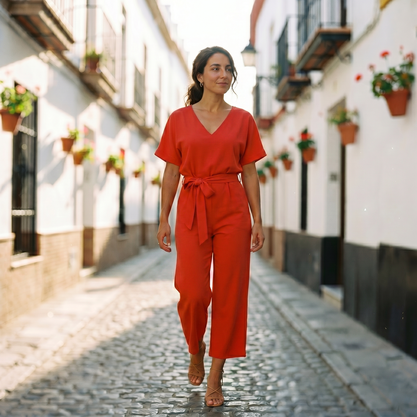 Helena | Mono casual de manga corta con cinturón para mujer