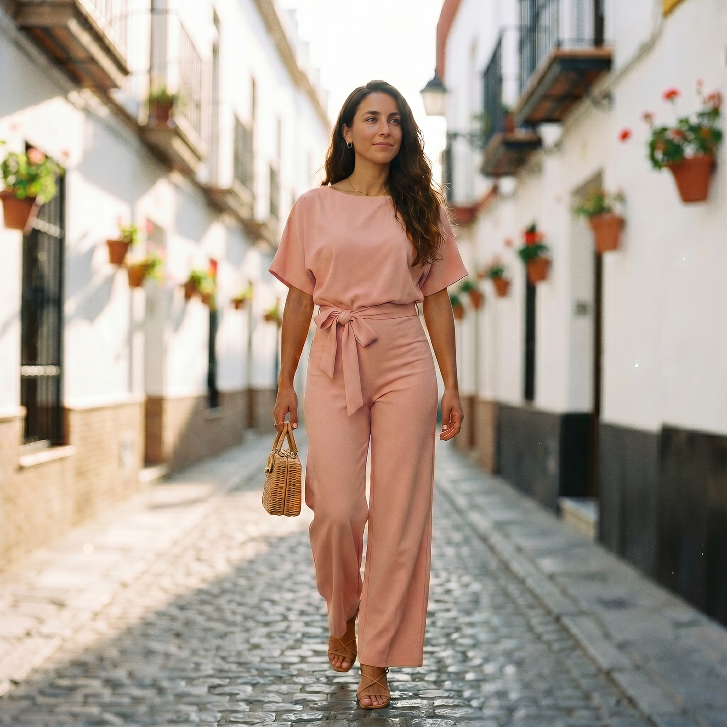 Helena | Mono casual de manga corta con cinturón para mujer