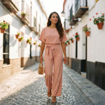 Helena | Mono casual de manga corta con cinturón para mujer