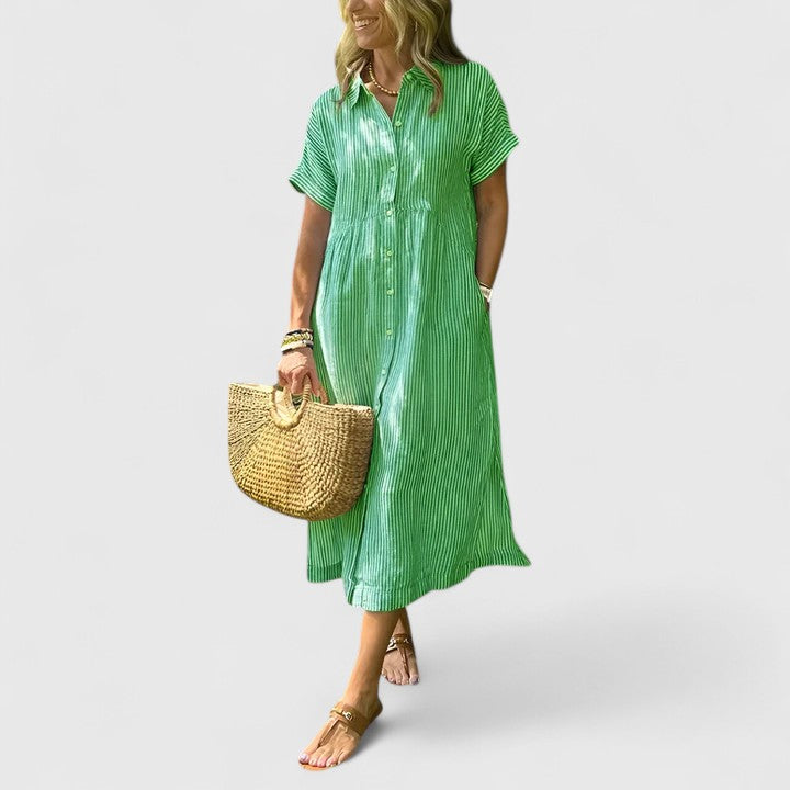 Cielo | Midikleid mit Knöpfen und geradem kurzem Ärmel  