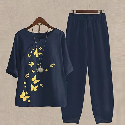 Elanira | Women's Casual Outfit with Loose Blouse and Tight Pants | Soft