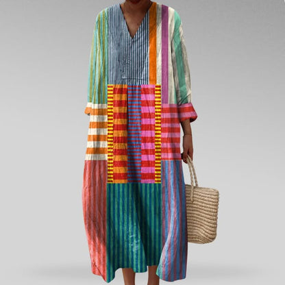 Vianey | Vestido largo de verano con estampado geométrico y manga larga