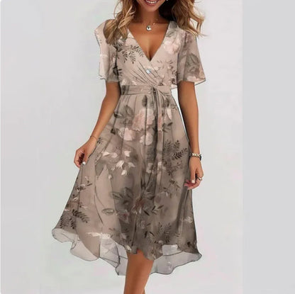 Flerida | Sukienka midi z dekoltem w serek i krótkimi rękawami | Midi