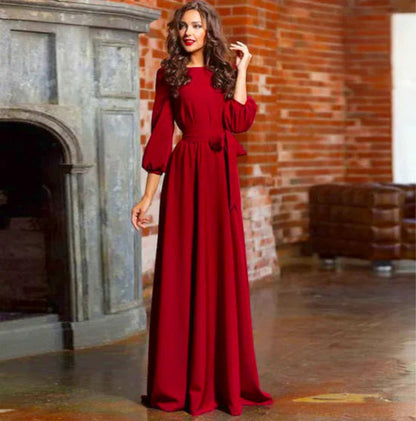 Zelmira | Elegantes langes Kleid für Damen mit Stoffgürtel  