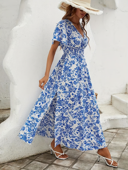 Arantxa | Vestido maxi boho estampado para mujer con escote en V