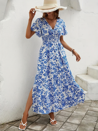 Arantxa | Vestido maxi boho estampado para mujer con escote en V