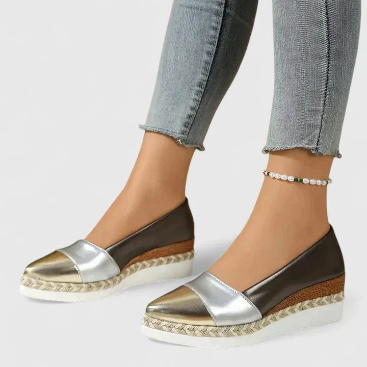 Herminia | Women's platform espadrilles with metallic finish