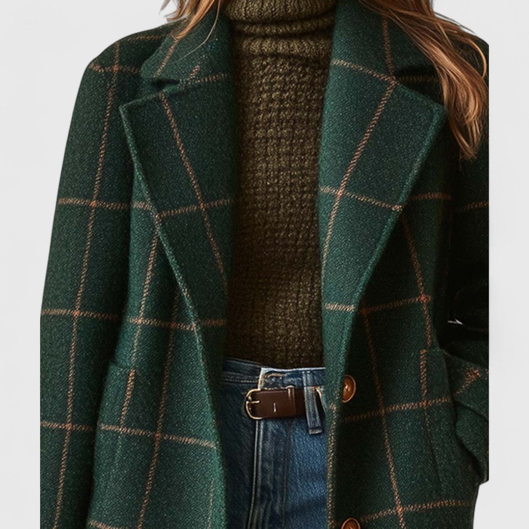 Iliana | Abrigo largo clásico de invierno para mujer con estampado de cuadros