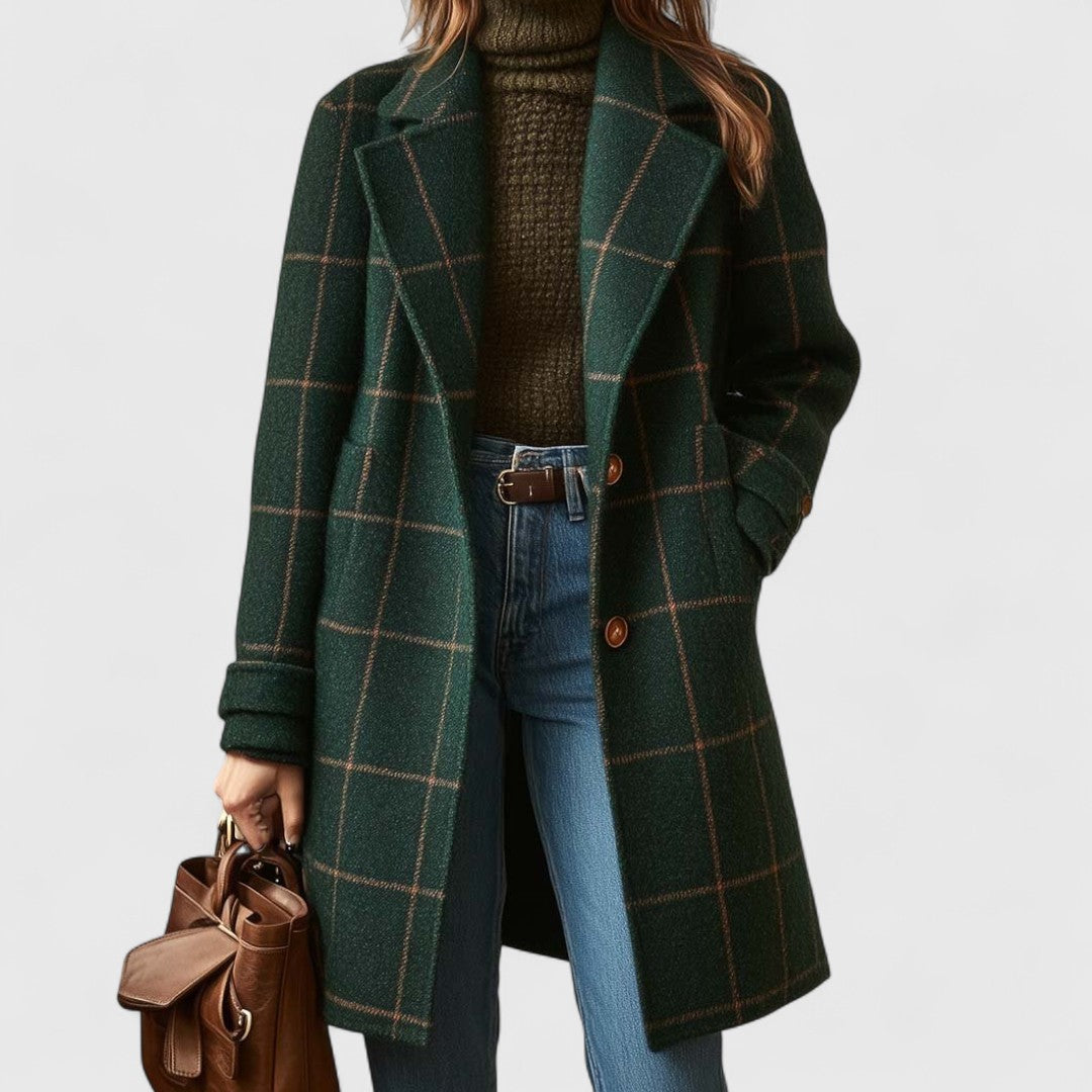 Iliana | Abrigo largo clásico de invierno para mujer con estampado de cuadros