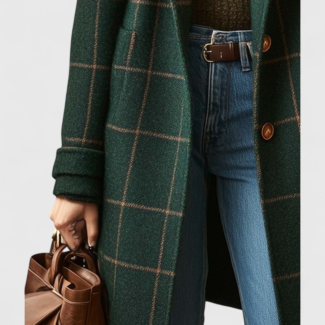 Iliana | Abrigo largo clásico de invierno para mujer con estampado de cuadros