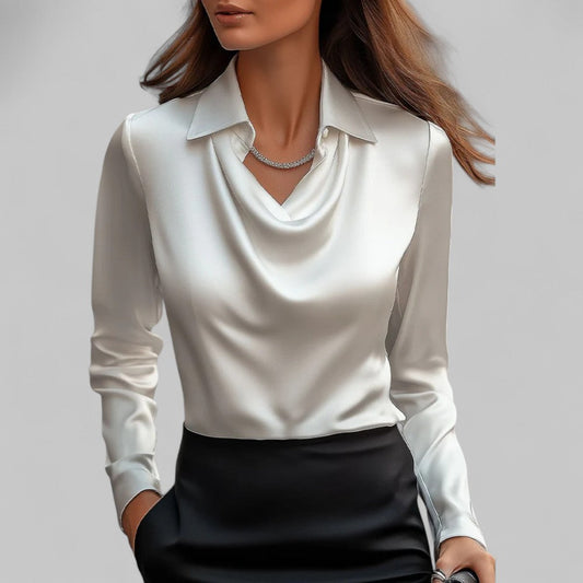 Candela | Blusa satinada para mujer con cuello drapeado elegante