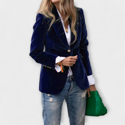 Velvet blazer with gold buttons