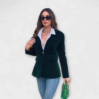 Velvet blazer with gold buttons
