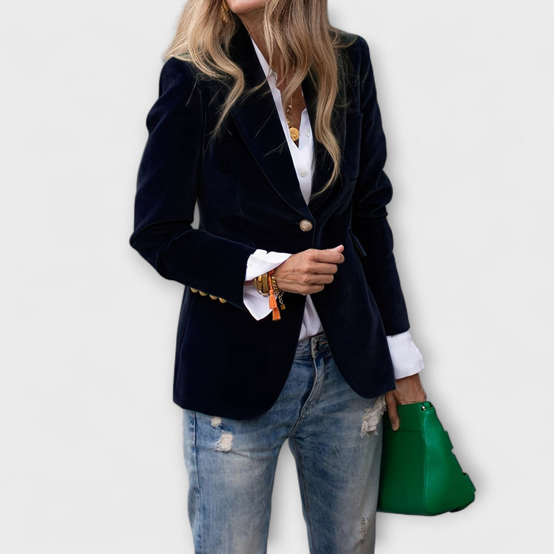 Velvet blazer with gold buttons