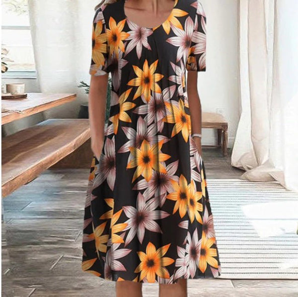 Aroha | Casual Floral Print Dress with Pockets