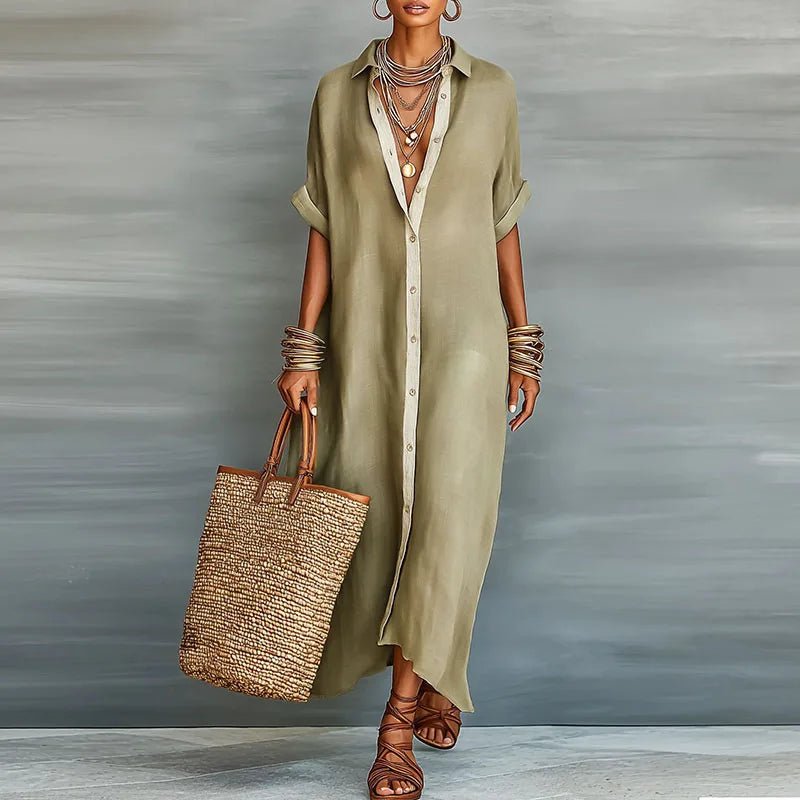 Rocío | Vestido largo de lino para mujer con estilo camisero y botones